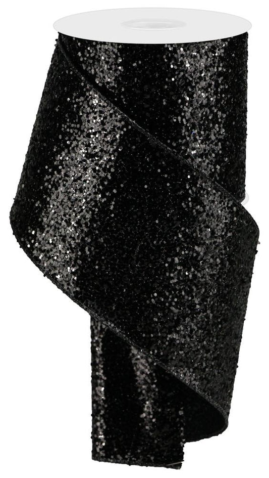 4" x 10yd Black Luxury Large Glitter