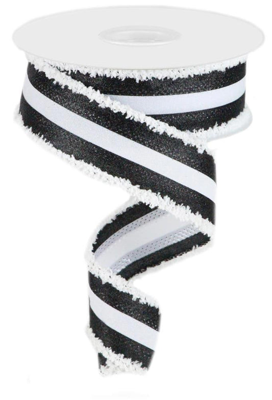 1.5" x 10yd Luxury 3-In-1 Shimmer Glitter/Drift Black/White