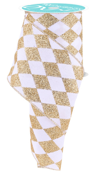 4" White and Gold Harlequin Check
