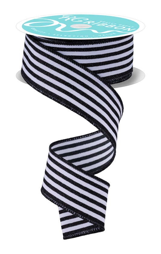 1.5" x 10yd Glitter Vertical Stripe Black/White