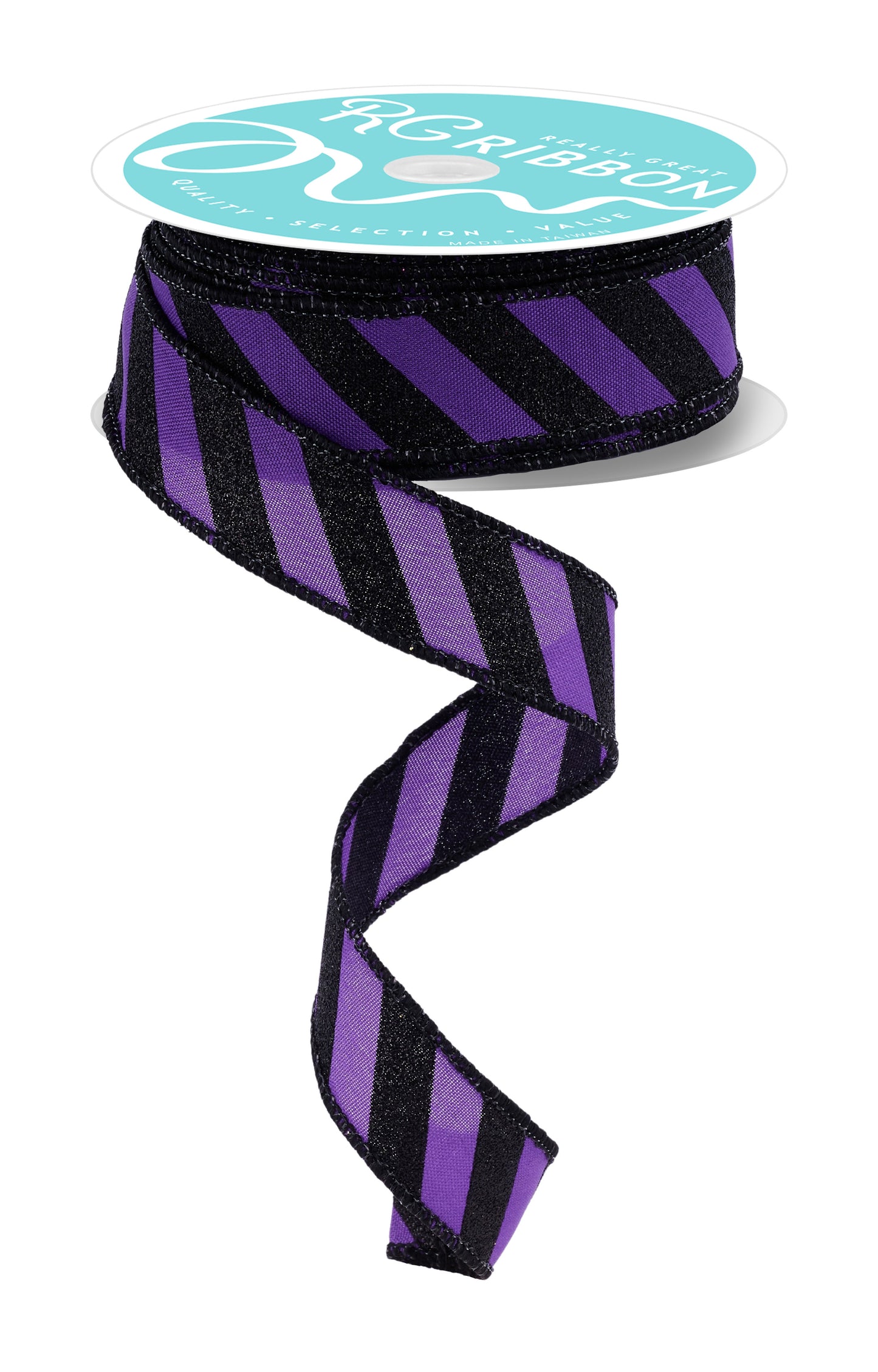 7/8" x 10yd Purple and Black Diagonal Glitter Stripe