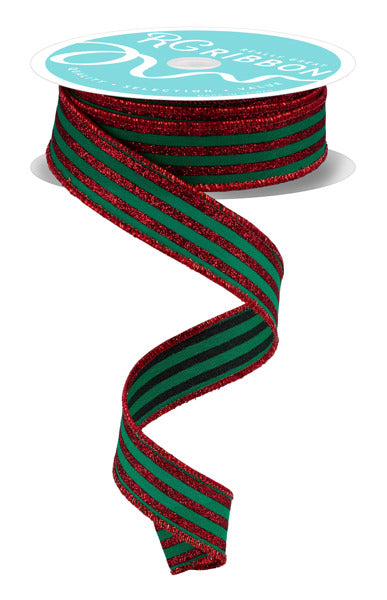 7/8"Emerald Green and Red Glitter Vertical Stripe