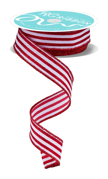 7/8" Red and White Glitter Vertical Stripe