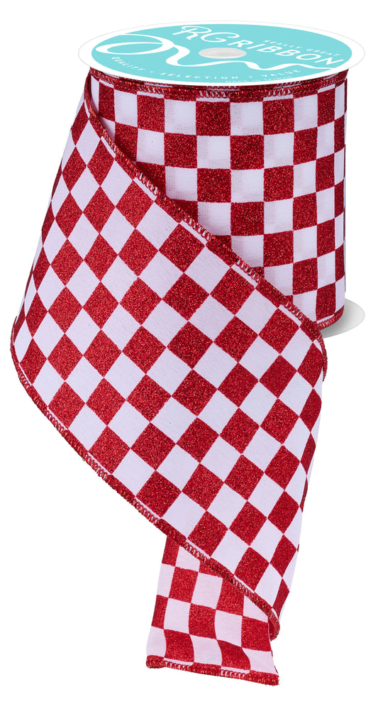 4" x 10yd Red & White Glitter Checker