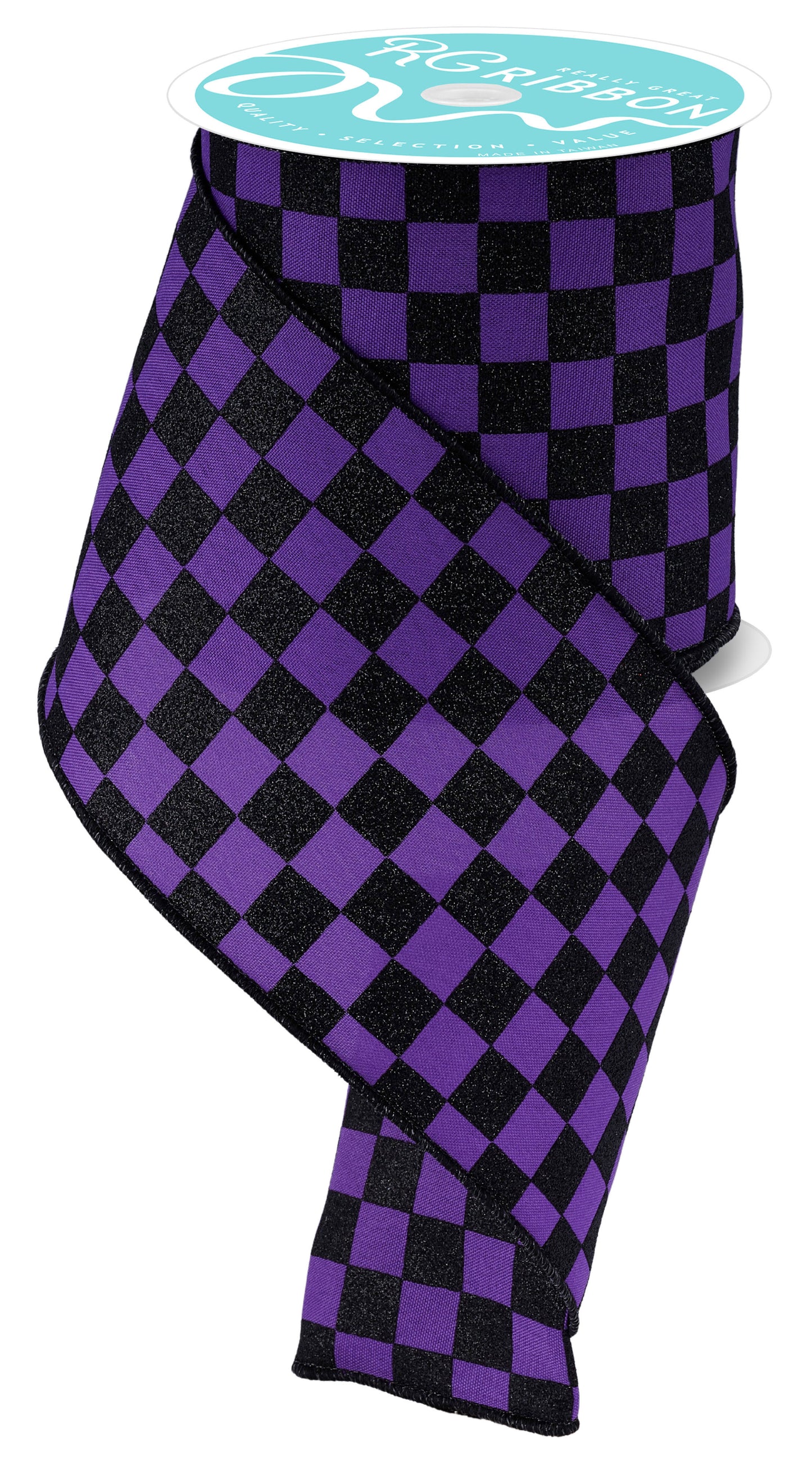 4" x 10yd Print Glitter Checkerboard Black/Purple
