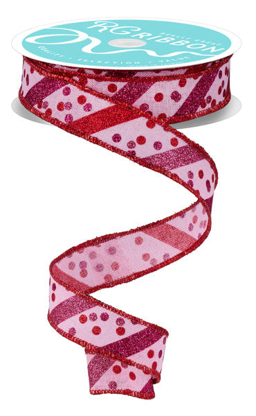 7/8" Red and Pink Glitter Stripe /Confetti Dots