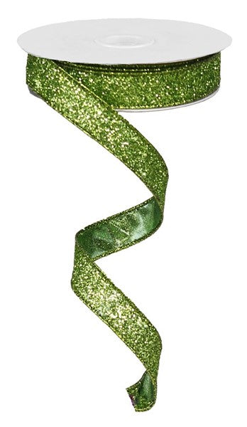 5/8" Lime Green Glitter On Metallic