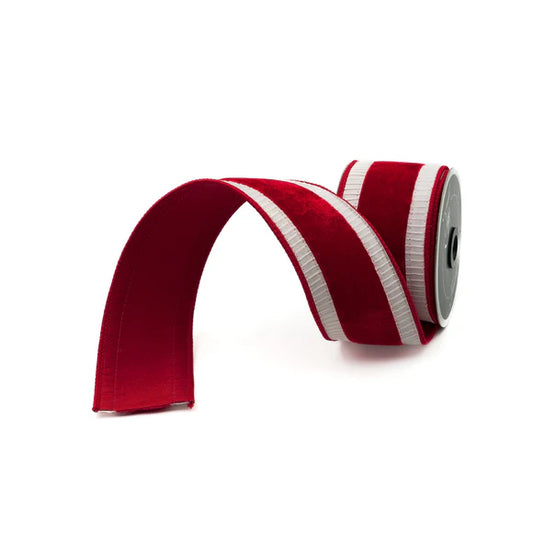 FARRISILK PLEATED BORDERS  2.5"X10YD WIRED RIBBON - RED AND WHITE