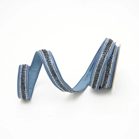 FARRISILK BAGUETTES TRIM 1"X5YD WIRED RIBBON - STEEL BLUE