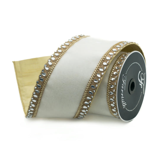 FARRISILK 4"X 5YD KING EDWARD IVORY WIRED RIBBON