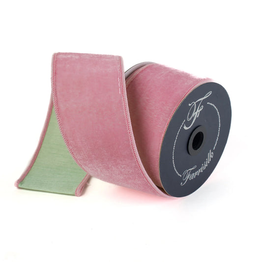 2.5" Farrisilk Sherbert Velvet-Baby PInk And Mint Wired Ribbon