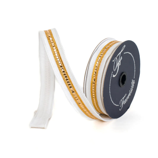 1" Farrisilk Twinkle Trim- White and Gold Ribbon
