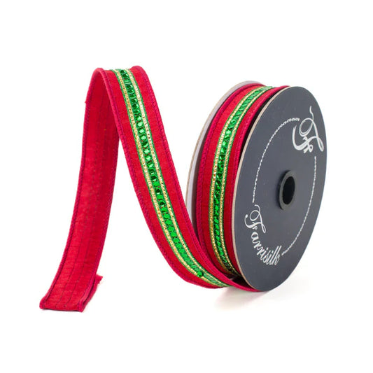 1"Farrisilk Twinkle Trim- Red And Lime Wired Ribbon