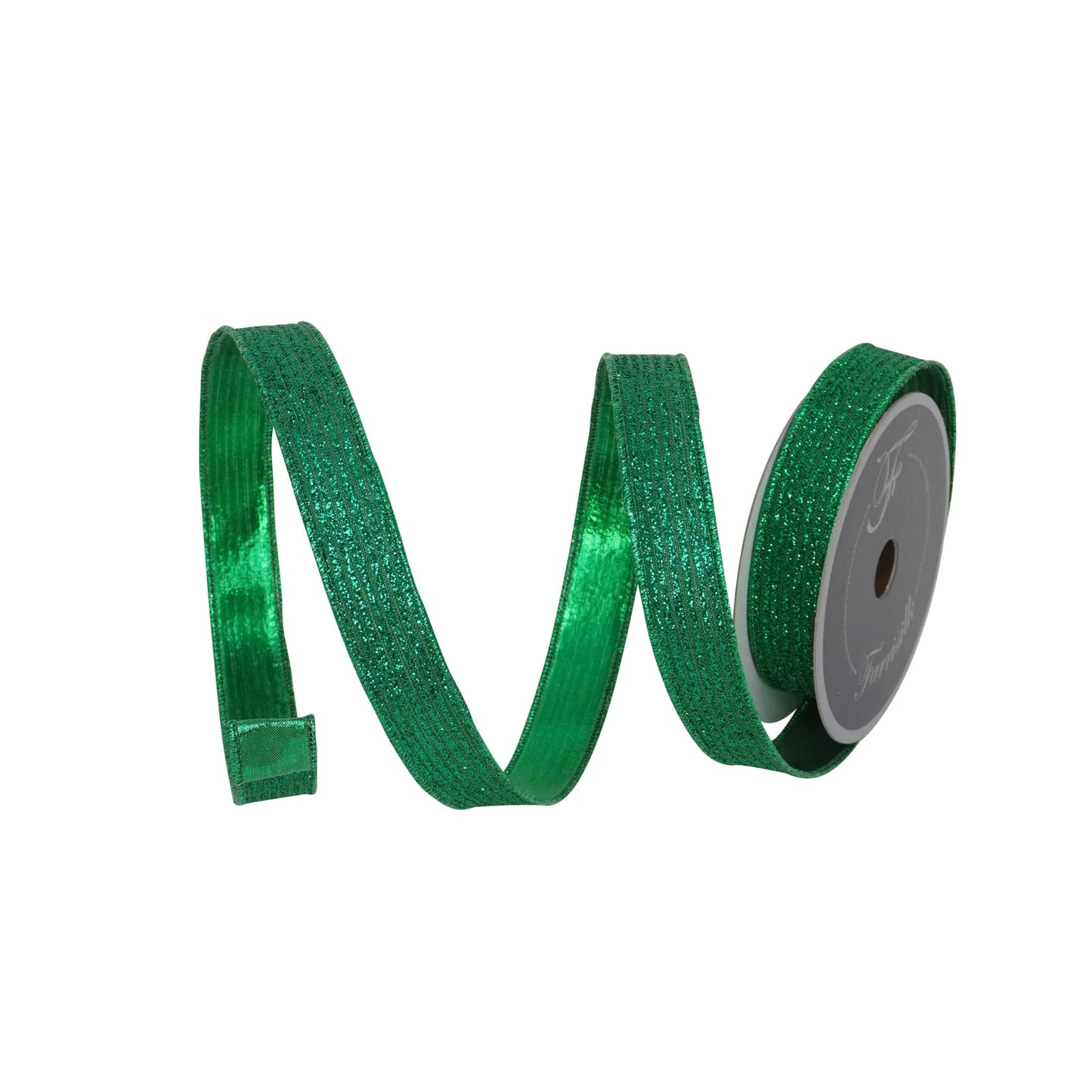 1" Farrisilk Emerald Stripes Glitter and metallic Wired Ribbon