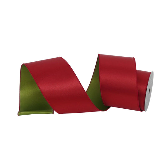 FARRISILK SATIN DUO 4"X10YD WIRED RIBBON -  RED AND LIME