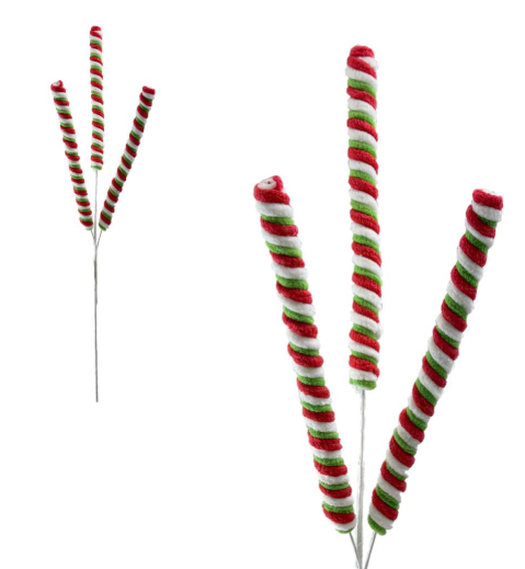 73CM 3 CHENILLE TWIST STEM R/W/G