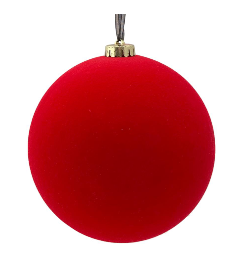 15CM PLAIN FLOCKED BAUBLE -Red