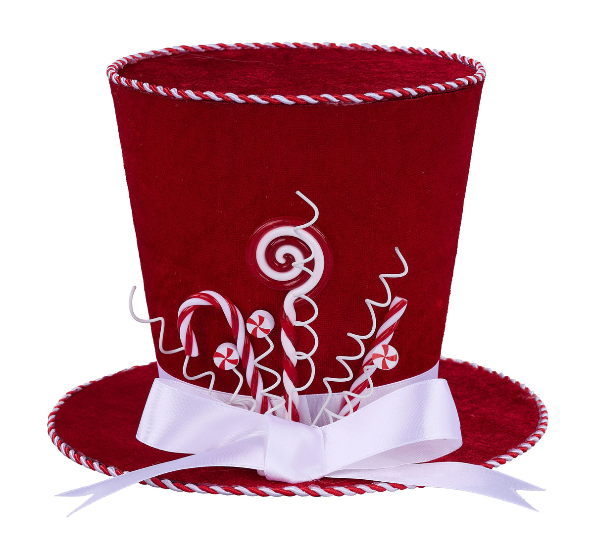 6.25"H X 8.25"DIA PEPPERMINT TOP HAT  RED/WHITE