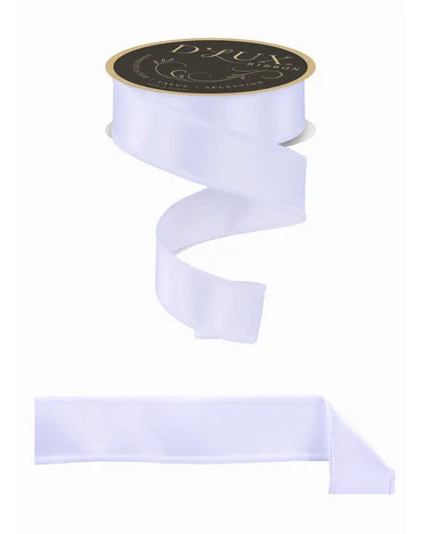 D'LUX 1.5" x 10yd Satin Fused Wired Ribbon - White