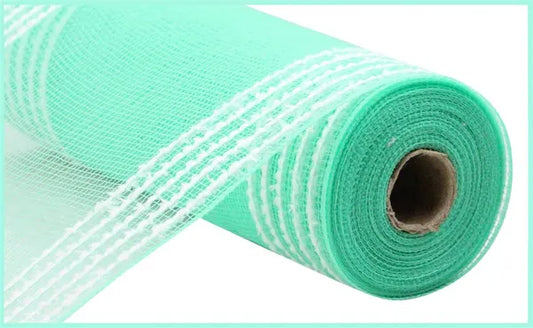 10.25" x 10yd Snowdrift/Wide Border Mesh- Mint Green and White