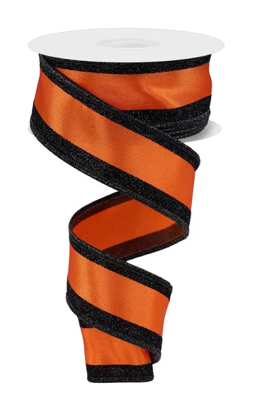 1.5" x 10yd Orange and Black Vertical Glitter Stripe