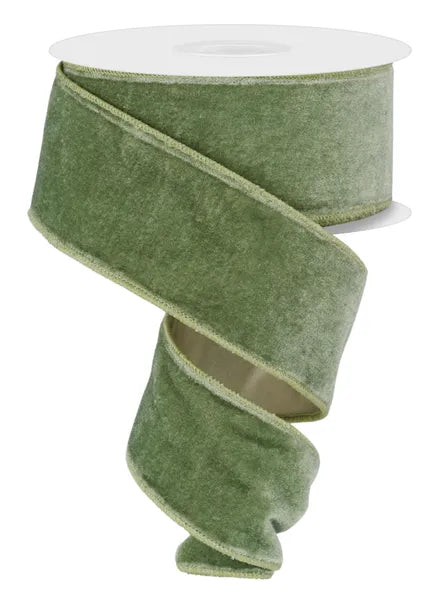 2.5" x 10yd Luxury Velvet and Satin Backing Wired Ribbon - Sage Green