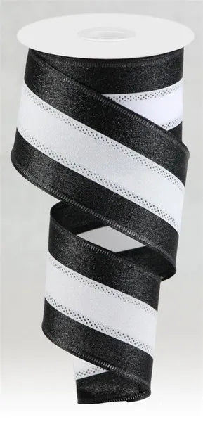 2.5" x 10yd 3-In-1 Shimmer Glitter Wired Ribbon - Black & White