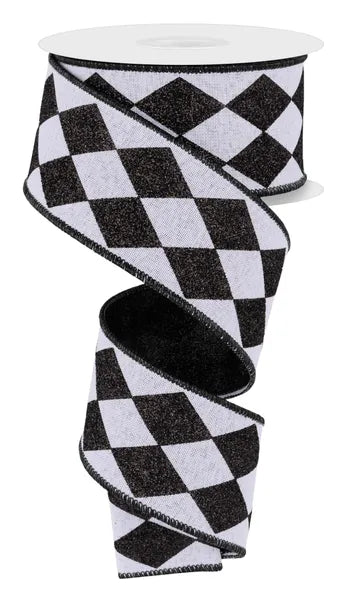 2" x 10yd Double Layer Glittered Harlequin - Black & White