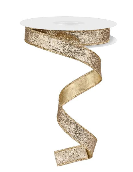 5/8" x 10yd Glitter On Metallic Wired Ribbon - Gold