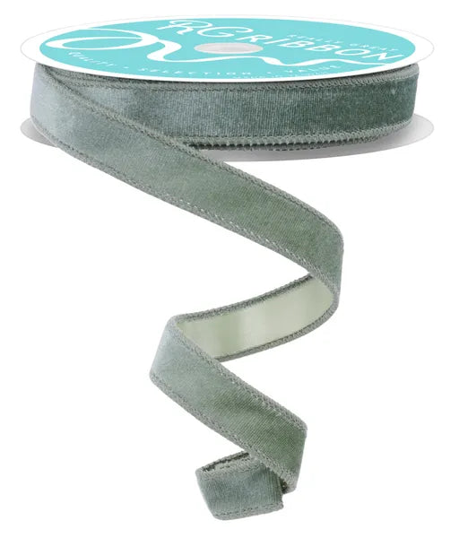 7/8" x 10yd Deluxe Velvet With Satin Backing Wired Ribbon - Sage Green