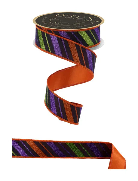 D'LUX 1.5" x 10yd Multi Diagonal Stripe Fused Wired Ribbon