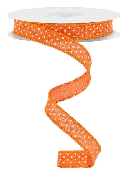 5/8" x 10yd Orange Raised Swiss Dots On Royal Wired Ribbon