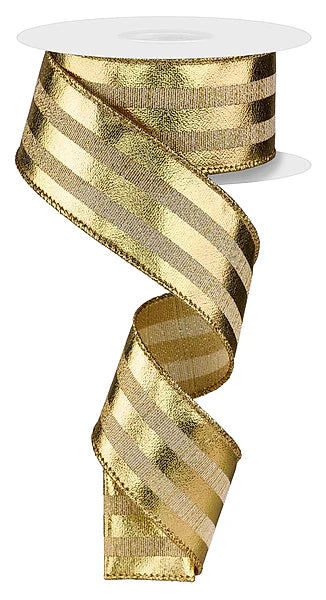 1.5" x 10yd Metallic Vertical Stripes - Gold Wired Ribbon