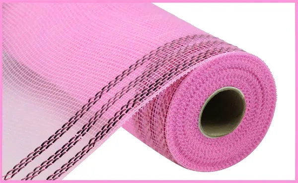 10" x 10yd Pink Border Stripe Metallic Mesh