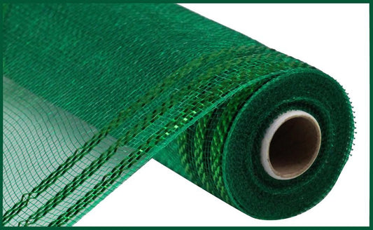 10" x 10yd Emerald Green Border Stripe Metallic Mesh