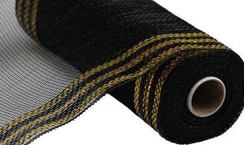 BLACK AND GOLD BORDER STRIPE MESH
