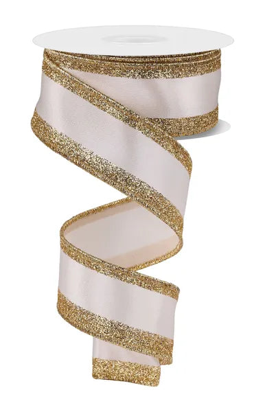 1.5" x 10yd Gold and Ivory Vertical Glitter Stripe