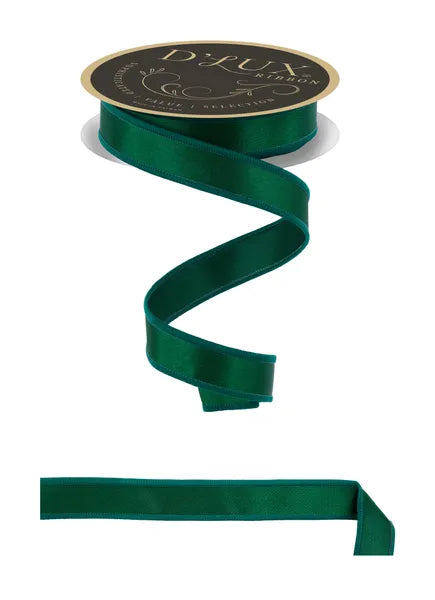 D'LUX 7/8" x 10yd Satin Fused- Emerald Green Wired Ribbon