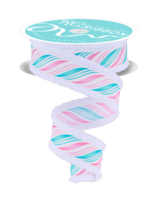 1.5" x 10yd Peppermint Twist/Drift Pink And Mint Wired Edged Ribbon