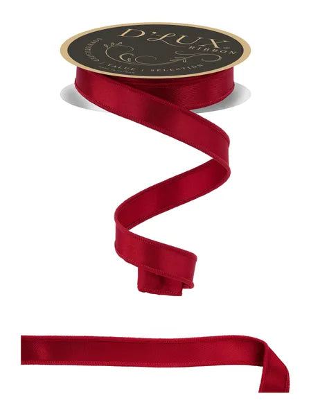 D'LUX 7/8" x 10yd Satin Fused - Dark Red Wired Ribbon