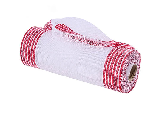 10" x 10yd Border Stripe Mesh - White and Red