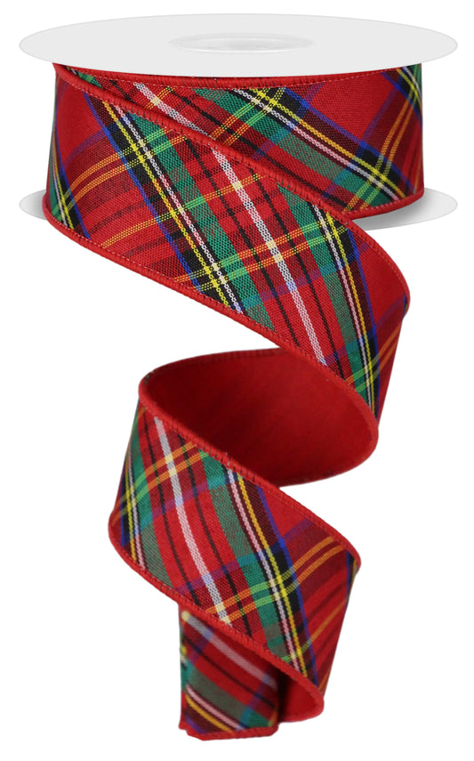 1.5" x 10yd Plaid/Diag Fused Back Tartan Wired Ribbon
