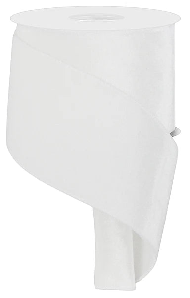 4" x 10yd Luxury Velvet/Satin Backing - White Wired Ribbon