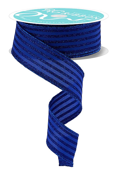 1.5" x 10yd Glitter Vertical Stripe - Royal Blue Wired Ribbon