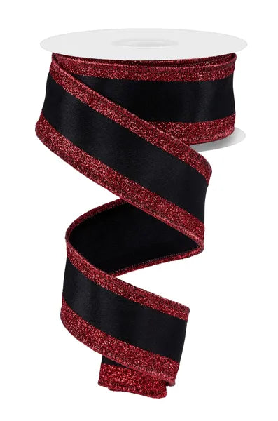 1.5" x 10yd Red and Black Vertical Glitter Stripe
