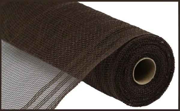 10.25" x 10yd Jute Border Stripe Mesh - Chocolate