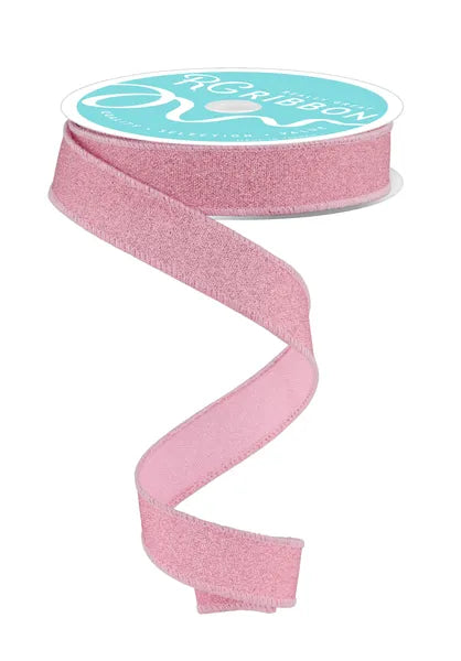 7/8" x 10yd Light Pink Fine Glitter On Faux Royal Wired Ribbon