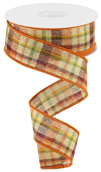 1.5" x 10yd Woven Plaid With Metallic Thread Wired Ribbon