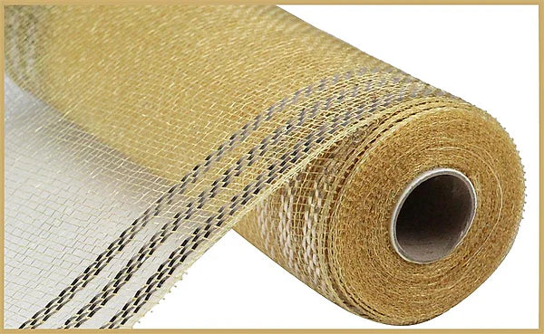 10" x 10yd Border Stripe Metallic Mesh - Champagne