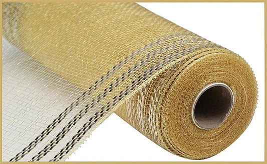 10" x 10yd Border Stripe Metallic Mesh - Champagne